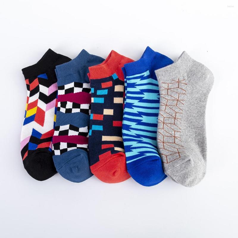 

Men's Socks 5 Pairs Unisex Fashion Cotton Men Short Harajuku Grid Rhombus Geometry Painting Cartoon Casual Ankle, Dw001-5 pairs