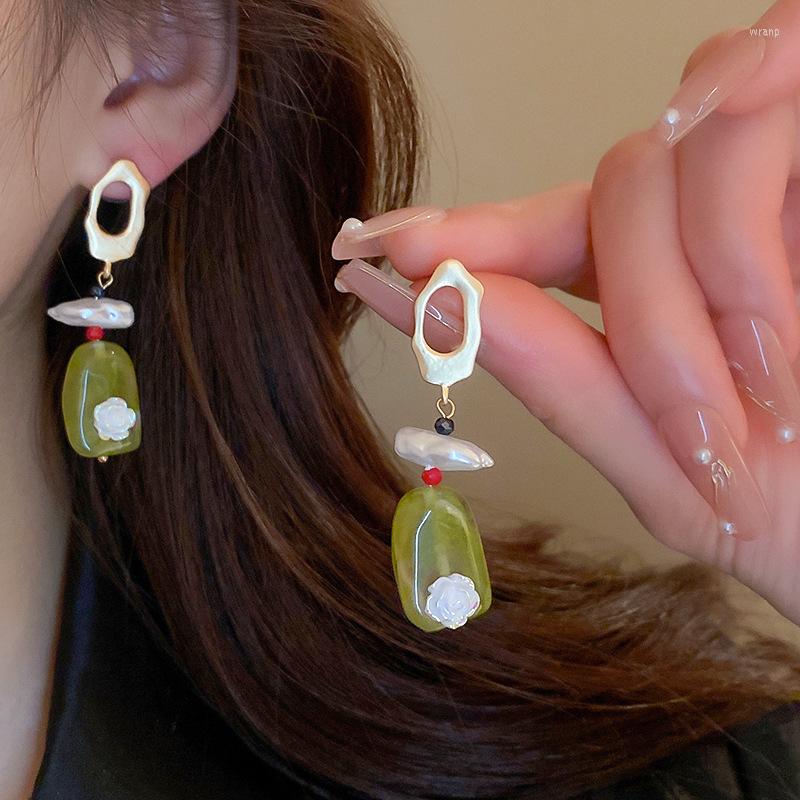 

Dangle Earrings KAITIN Hollow Geometric Pearl Resin Tassel For Women Korea Fashion Silver Needle Flower Jewelry