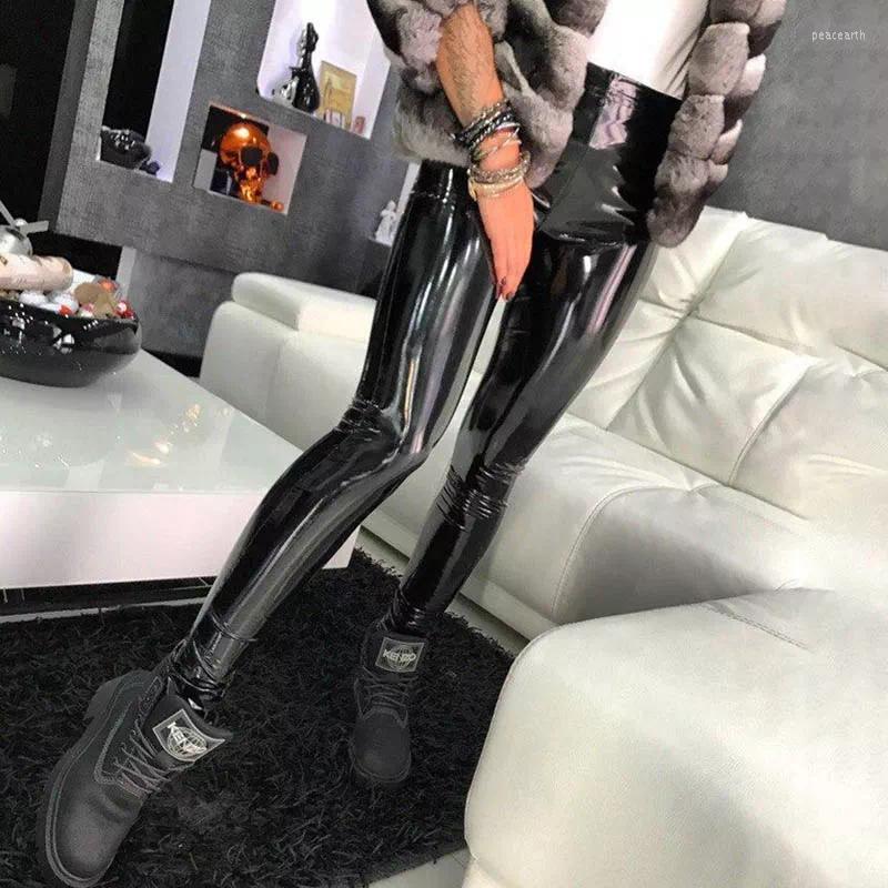

Women's Leggings 2023 Black Leather Women High Waist Elastic PU Leggins Push Up Skinny Bright Jeggings Sexy Woman Thin, Matte black