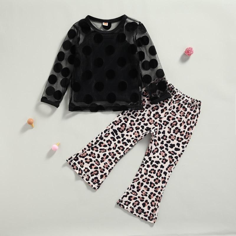 

Clothing Sets Fashion Baby Girls 3Pcs Summer Fall Outfits Suit Chiffon Dot Spaghetti Strap Camisole Long Sleeve Mesh Tops Leopard Pants Set, Black