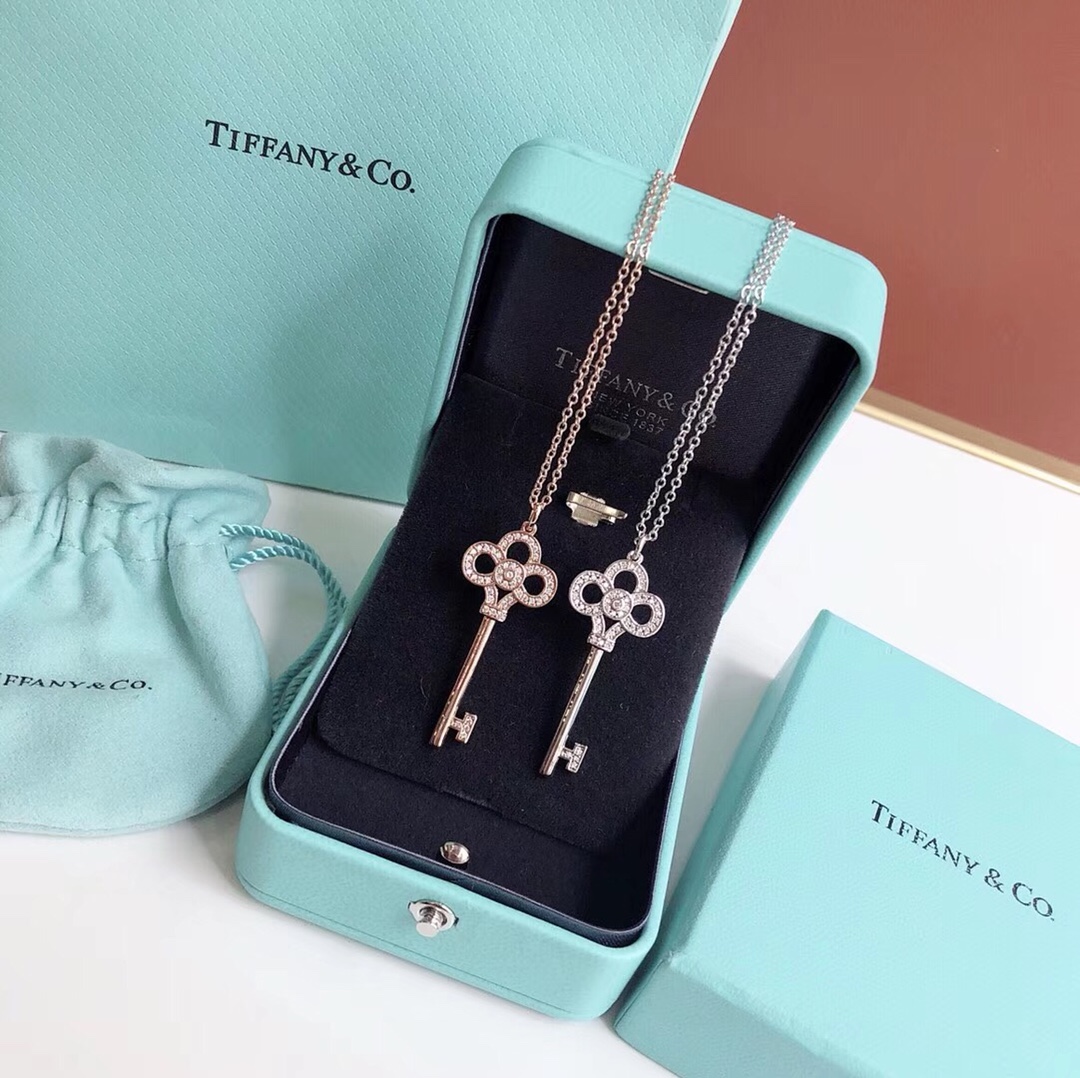 

Luxury Fashion Necklace Designer Jewelry party Sterling Silver double rings diamond pendant Rose Gold necklaces for women fancy dress long chain jewellery gift 718