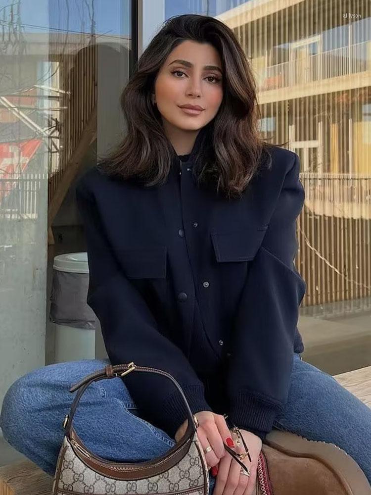 

Women' Jackets Zach AiIsa Women' Fashion All-match Long-sleeved Single-breasted Casual Loose Pocket Soft Texture Short Coat, Blue