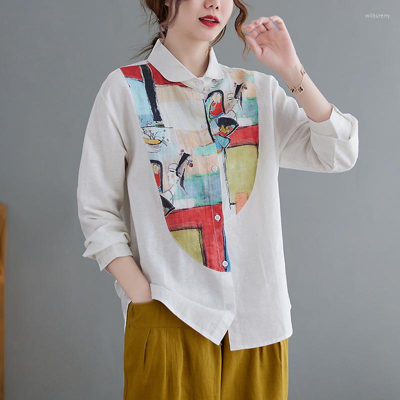 

Women's Blouses 2023 Arrival Tie Dye Print Korea Style White Spring Summer Blouse Shirts Cotton Women Casual