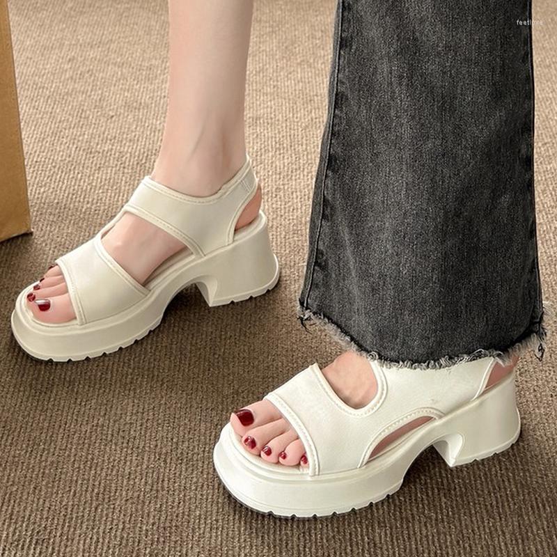 

Sandals Chunky Platform Shoes Women Summer Mid Heels 2023 Designer Casual Dress Pumps Slippers Walking Femme Zapatos, Black