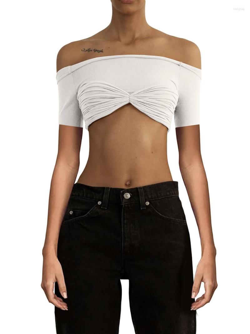 

Women' Blouses Women Sexy Off Shoulder Tops Short Sleeve Mesh Ruched Crop Top Summer Slim Fit T-Shirt Going Out Y2k Blouse, Black