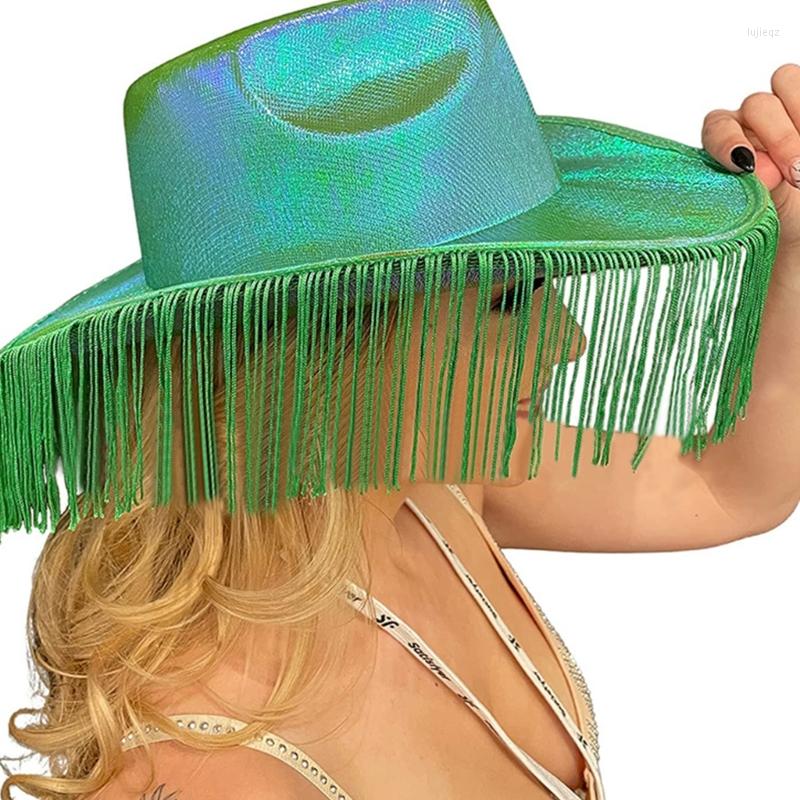 

Berets Tassel Cowboys Hat Cowgirl Bachelorette Party Bridal Fedora, White