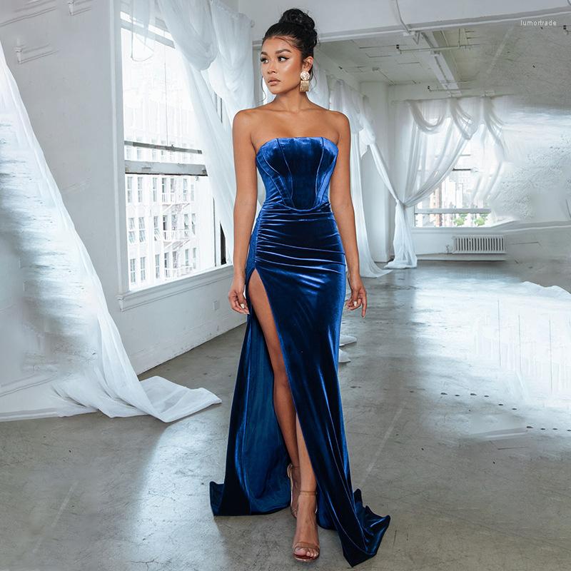 

Casual Dresses Sexy Backless Corset High Slit Elegant Velvet Evening Gown Dress Women 2023 Fashion Solid Party Club Formal Long Maxi, Black