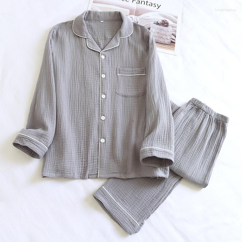 

Men's Sleepwear Long-sleeved Spring Cotton Simple Pajamas Solid Set Autumn Crepe Size Plus 2023 Men Male And Home Wear, Deep grey