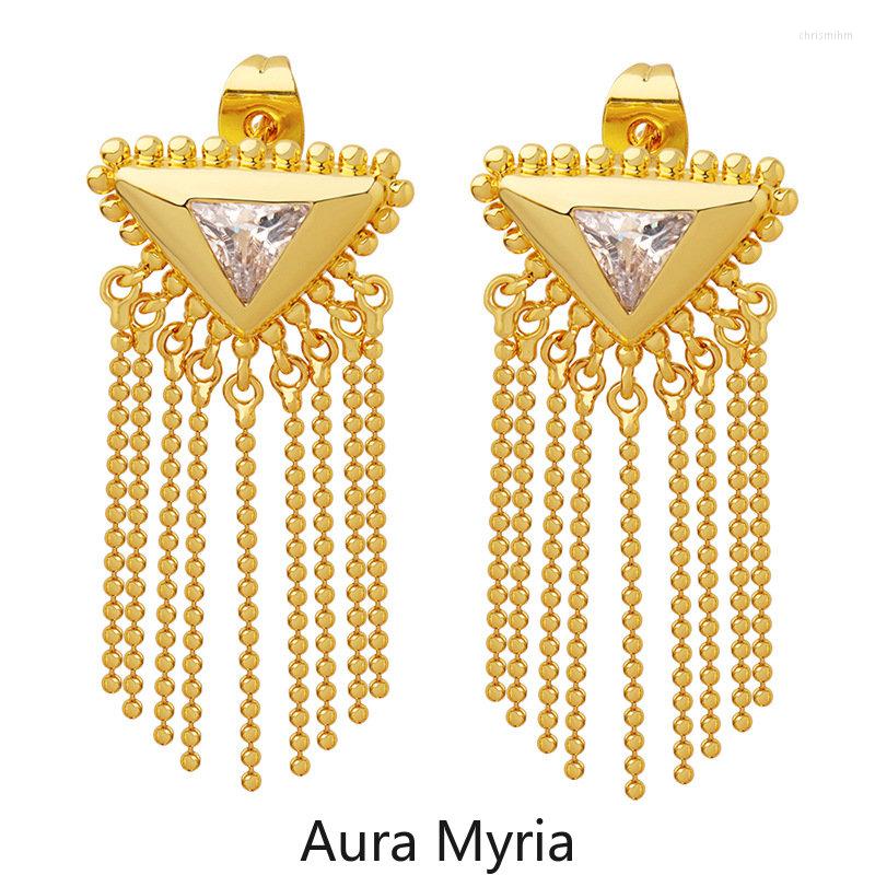 

Dangle Earrings Luxury Stainless Steel Tassel Creative Triangle Zircon Crystal Stone Charm For Women Girls Jewelry Boho