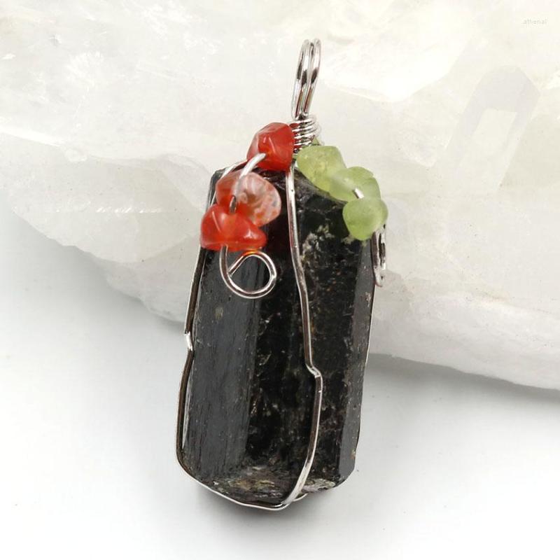 

Pendant Necklaces Xinshangmie Silver Plated Wire Wraped Olivine Red Agates Natural Irregular Shape Black Tourmaline Point Jewelry