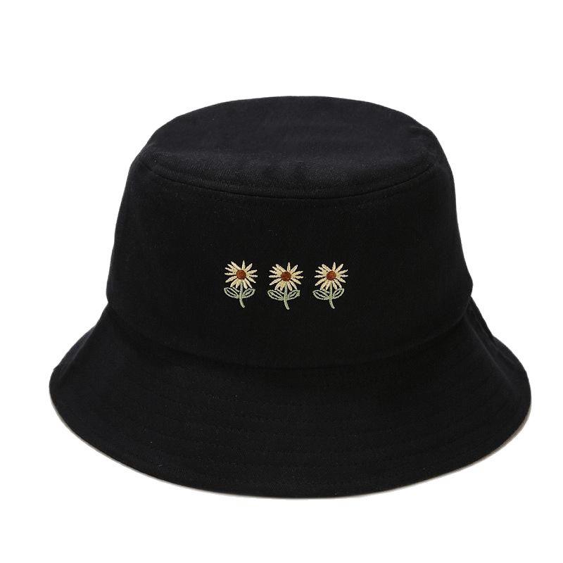 

Berets Cotton Three Little Flowers Embroidery Bucket Hat Fisherman Outdoor Travel Sun Cap Hats For Men And Women 267, White