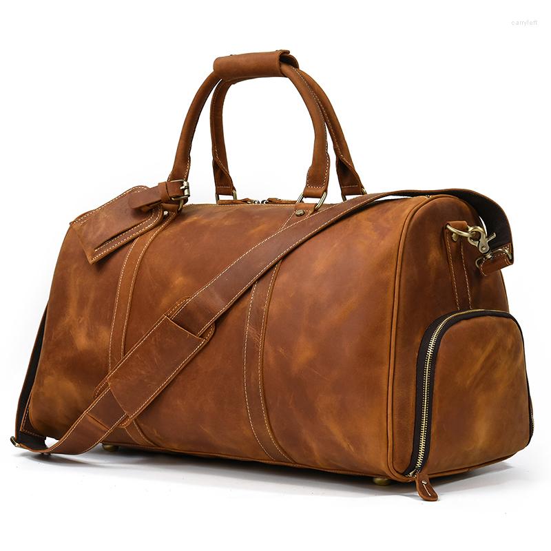 

Duffel Bags XL Large Size Leather Travel Bag Genuine Travelling Handbag Feature Crazy Horse Duffle For Man, Deisgn2 (60cm) dark