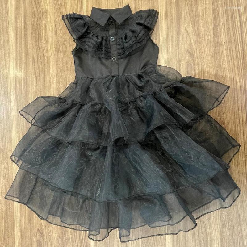 

Girl Dresses Movie Wednesday Black Gothic ChildrenCosplay Dress Short Cap Sleeves Organza Tutu Cake Halloween Party Costumes, Yds003