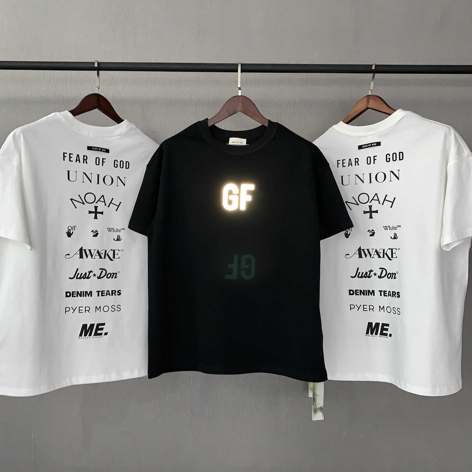 

Men' T-Shirts Fashion ESS Designer Feel of God fog nine party co branded GF commemorative 3M reflective short sleeve FG high street loose T-shirt, White