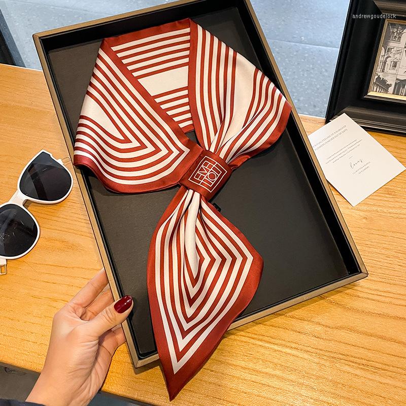 

Scarves Fashion 15x75cm Women Spring And Autumn Summer Silk Cross Scarf Small Ear Designer Style Tie Bag Headband Decoration Neck