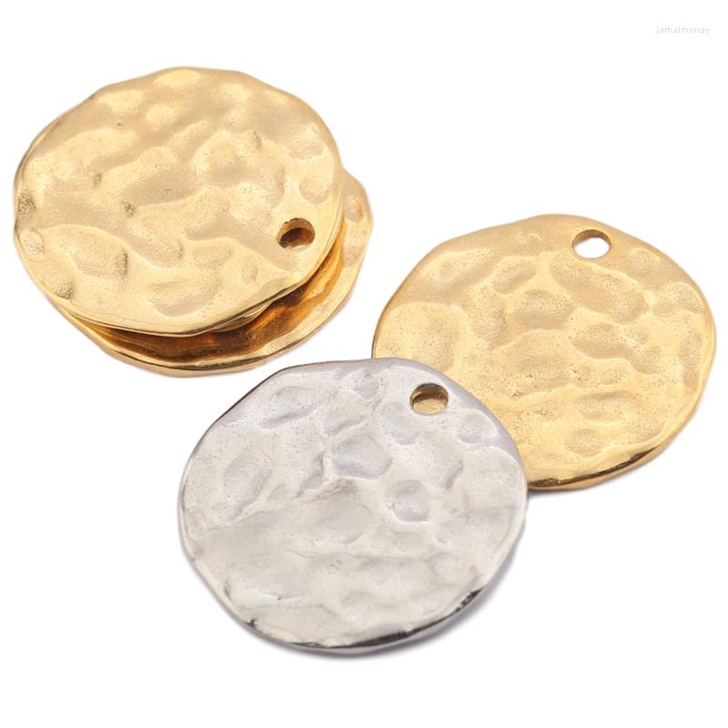 

Charms 2Pcs/Lot Stainless Steel Gold Plated Hammered Disc Solid Thick Round Pendant For DIY Necklace Jewelry Earrings Making