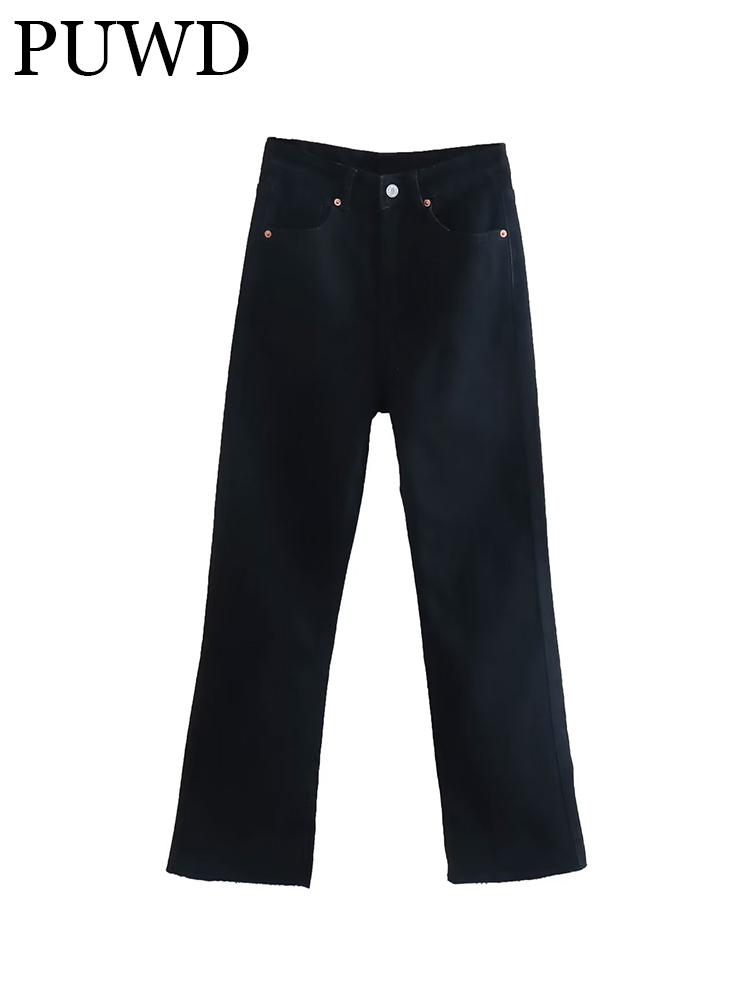 

Jeans PUWD WOMEN BLACK ANKLE FLARE JEANS 2022 LADIES CASUAL TROUSERS HIGH STREET BURRS ZIPPERS VINTAGE PANTS SLIM FEMALE CHIC BOTTOMS