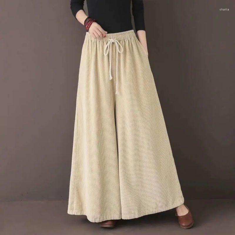 

Women's Pants Corduroy Solid Casual Loose Wide-Leg Big Hem Women's Korean Fashion Elastic High Waist Ankle-Length For Women 2023, Black