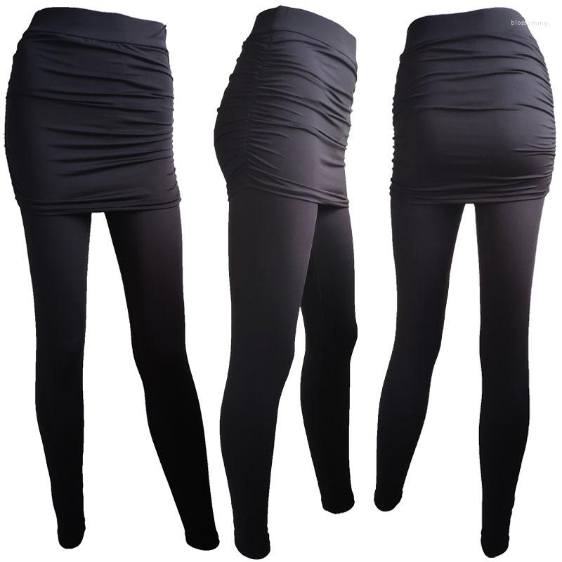 

Women's Leggings High Waist Running Pants Hip Side Pleated Skirt Slim Sexy Fake Two Skirted Fashion Women, Rrd