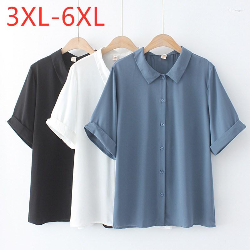 

Women's Blouses 2023 Ladies Summer Plus Size Tops For Women Large Blouse Short Sleeve Loose Casual Blue Button Chiffon Shirt 3XL  5XL 6XL