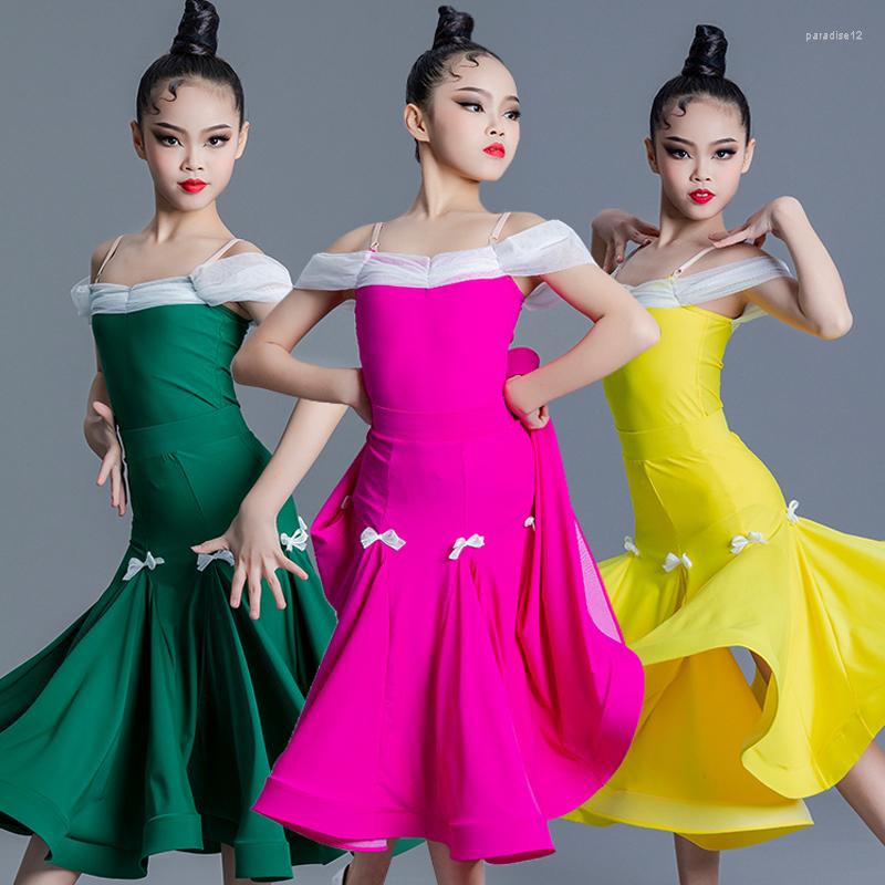 

Stage Wear 3 Colors Modern Dancing Clothes Kids Performance Dress For Girls Ballroom Dance Competition Practice SL8248, Green