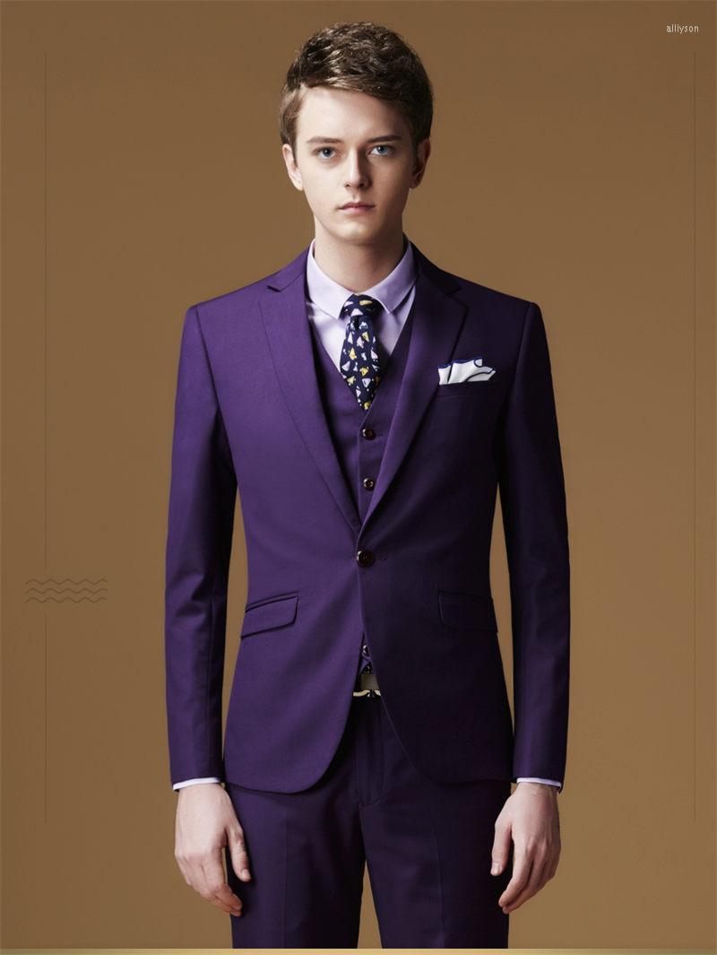 

Men's Suits 2023 Groomsman Men Suit Jacket Pant Vest Slim Fit Wedding Groom Set Male Casual Purple Business Tuxedo For, Royal blue