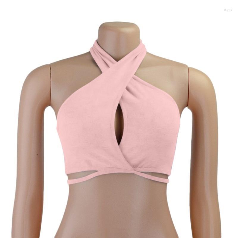 

Women' Tanks Women Summer For Tank Tops Sexy Solid Color Cross Halter Neck Hollow Out Camisole Tie Backless Bandage Cropped Busti, Red
