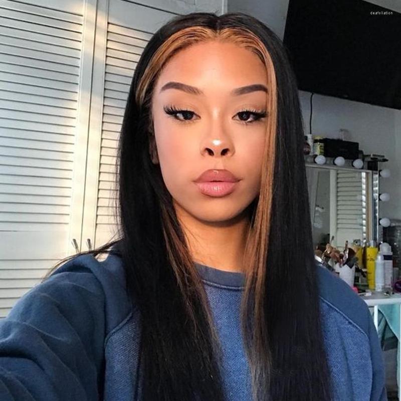 

Straight Highlight 13 4 Lace Front Human Hair Wigs Plucked Ombre Glueless Frontal Bleached Knots Wig, Picture shown
