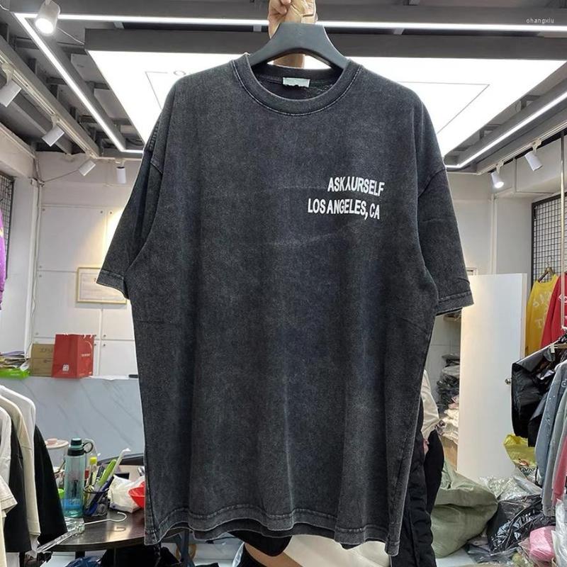 

Men's T Shirts Vintage Askyurself Shirt Men Women Heavy Fabric Tee Oversize Tops Dog Head Print Short Sleeve Clothing