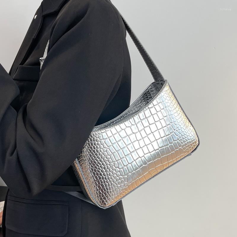 

Evening Bags Fashion Ladies Shopping Armpit 2023 Trend Shoulder Bag For Women Stone Pattern Small Square Female Handbags Purse, White