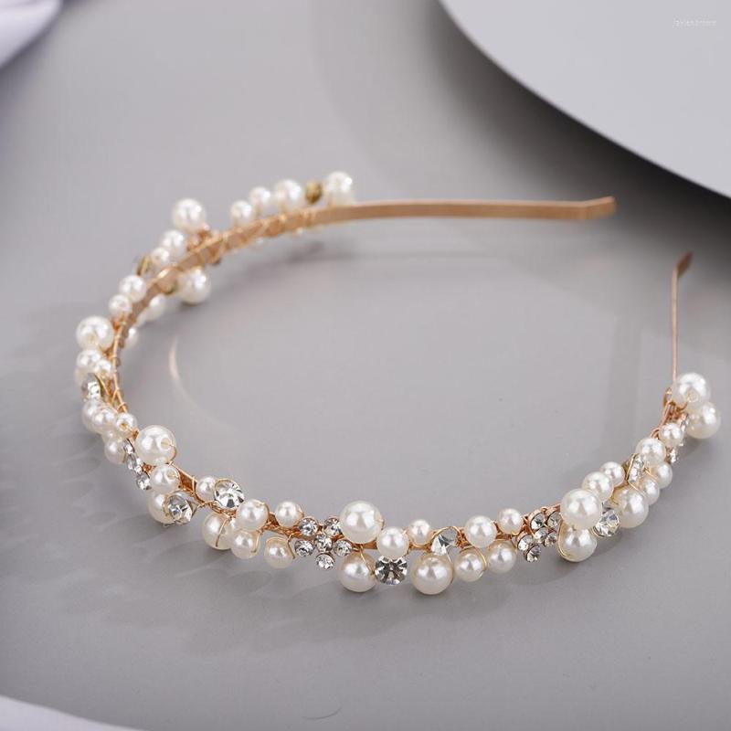 

Headpieces Trendy Pearl Bridal Hair Accessories Silver Gold Rose 3 Colors Band Rhinestone Flower Women Hairpiece Wedding Crown