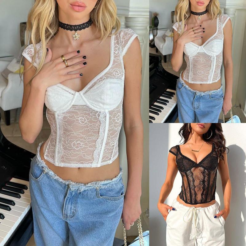 

Camisoles & Tanks Women Lace Frill Camisole Sexy Strap Low Cut Tank Crop Top Aesthetic Shirt Cotton Pajama Duds Tunics Deep V, Black