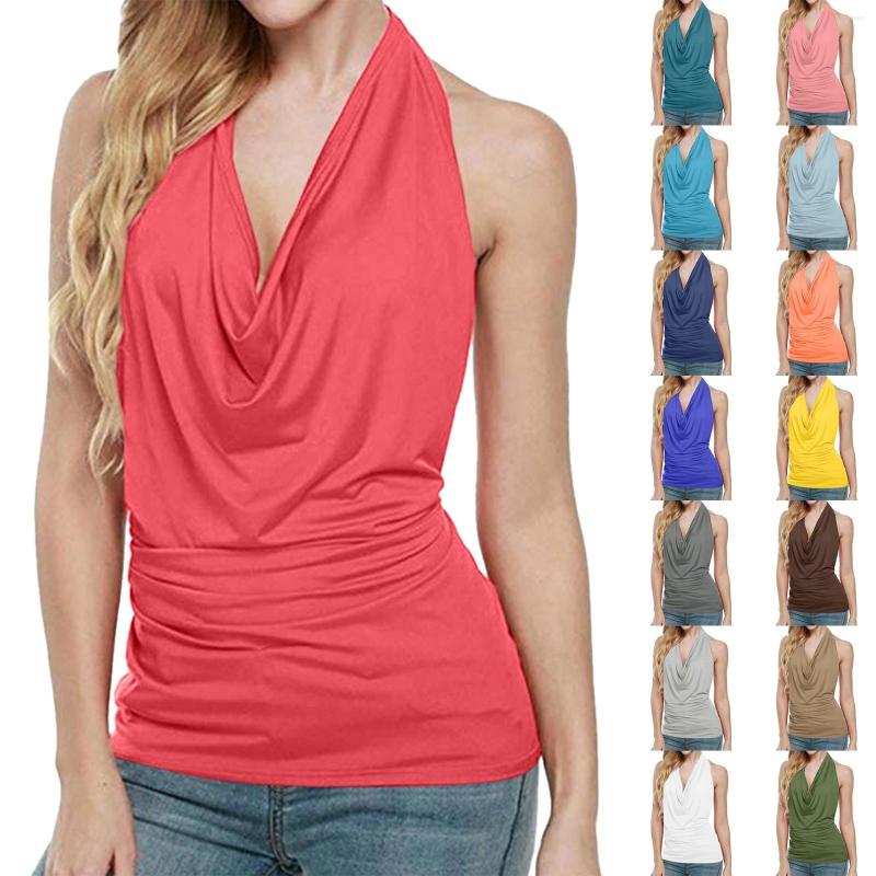 

Women's Tanks Athletic Women Tops Backless Vest Sleeveless Neck Tank Halter Blouse Cowl Sexy Drape Women's Tang Top, Ag