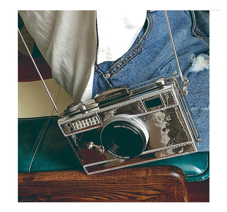

Evening Bags Girls Camera Messenger Bag Fashion Mini Cute Black Silver Day Clutch Women Leather Hand Purse