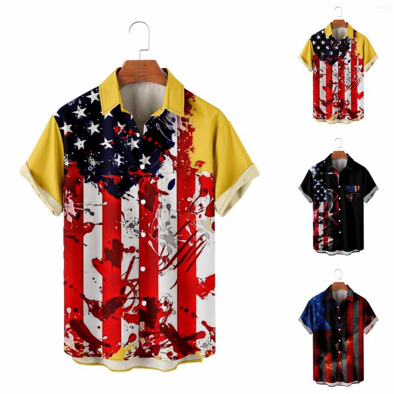 

Men's Casual Shirts Mens Flag PrintedShirts Short Sleeve Button Down Beach Shirt For Man, Hot pink