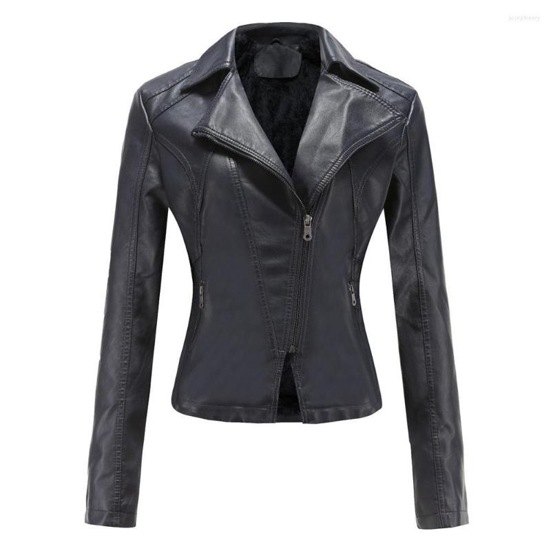 

Women's Leather Stylish Oblique Zip Slim Faux Biker Outerwear Jacket, Black