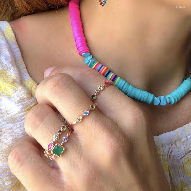 

Wedding Rings High Quality 3pcs In A Set Rose Gold Color Ring Micro Pave Red Green Purple Cz Colorful Women Finger Jewelry