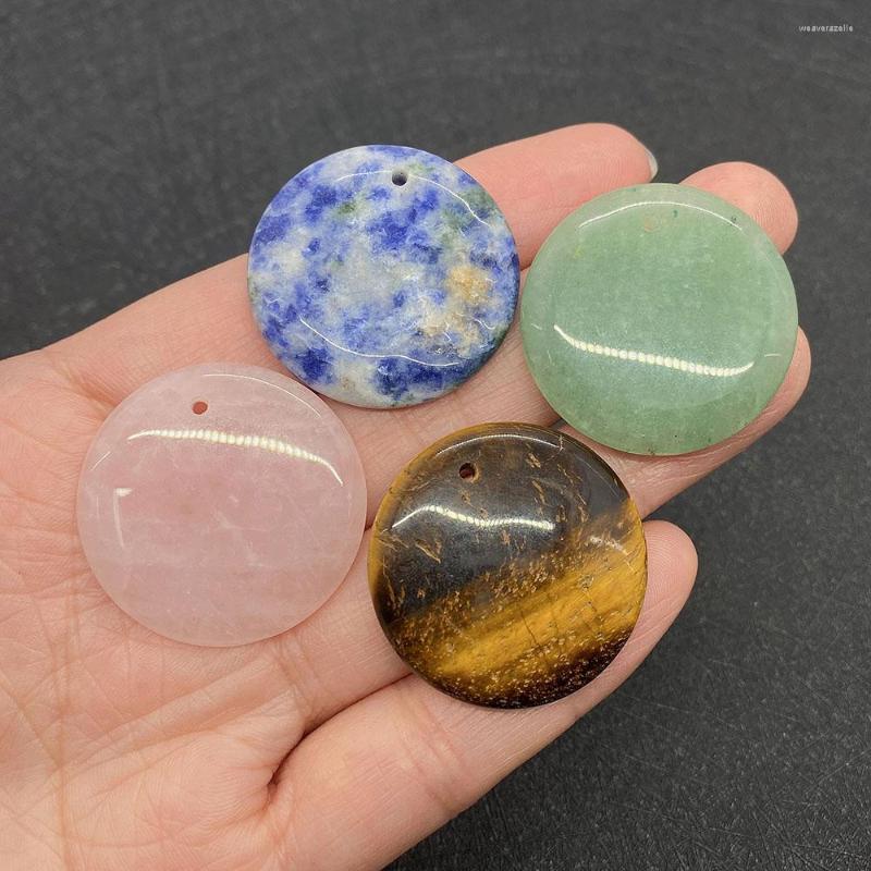 

Charms 2pc/bag Natural Stone Tiger Eye Round Rose Quartz Necklace Pendant 30mm Charm Jewelry DIY Bracelet Earring Accessory