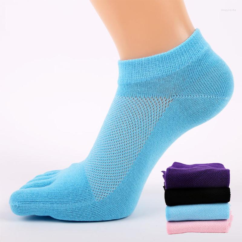 

Athletic Socks 3 Pairs Women Summer Five-toe Cotton Breathable Short Ankle Sock Female Casual Or Active Wear Five Finger Sports, Blue