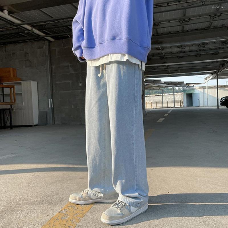 

Men' Jeans 2023 Fashion Men' Baggy Classic Solid Color Straight-leg Denim Wide-leg Pants Streetwear Hip Hop Male Light Blue Black
