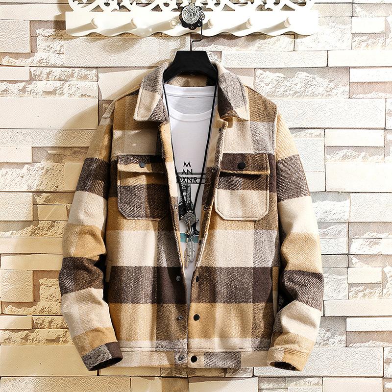

Men' Jackets Spring And Autumn Fashion Men' Casual Polo Collar Plaid Jacket, Yellow