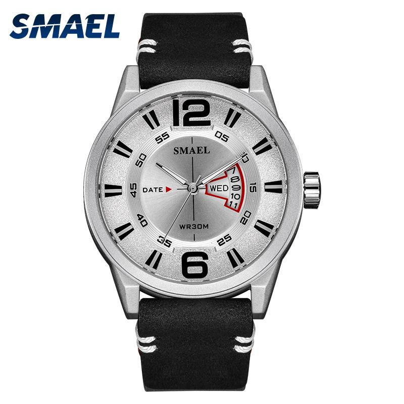 

Wristwatches SMAEL Led Quartz Men Sport Watches Black Leather Clocks Silver Dial Fashion Cool Male Electronic Clock Relogio, Khaki