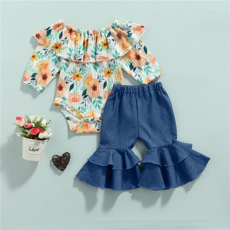 

Clothing Sets 0-24m Baby Girls 2pcs Fall Outfits Long Sleeve Off Shoulder Floral Romper Flare Pants Set Infant Spring Autumn Clothes, Picture shown