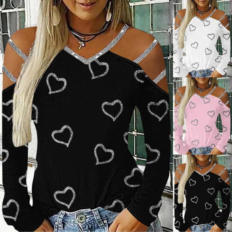 

Women' Blouses Fashion Women Blouse Sexy Off Shoulder Casual Positioning Line Contrast Print Club Party Femal V-neck Long-Sleeve Top, White