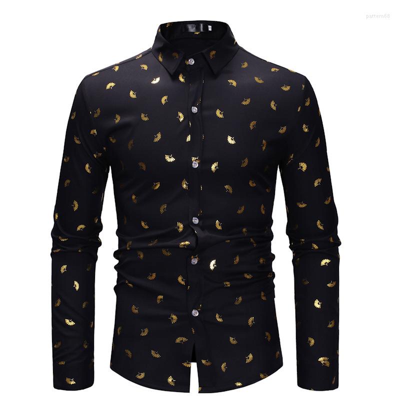 

Men's Casual Shirts Mens Nightclub Shiny Printed Slim Fit Button Down Dress Long Sleeve Shirt Men Party Prom Wedding Tuxedo Man Chemise, Navy