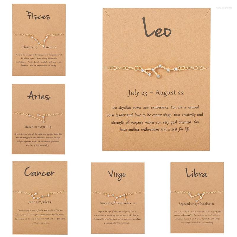 

Charm Bracelets Cardboard Zodiac Sign 12 Constellation Shiny Crystal Gold Color Chain Bracelet For Women Birthday Jewelry Gift