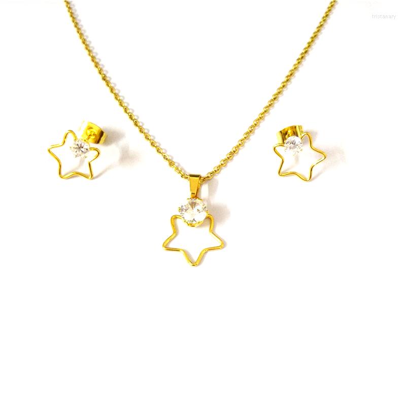 

Necklace Earrings Set FairLadyHood Five Stars And For Women Fashion CZ Stone Meaningful Anniversary Gift, Picture shown