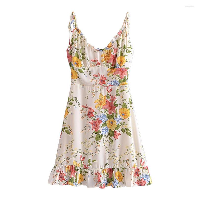 

Casual Dresses Summer Vintage Print Floral Dres Mini Bodycon Dress Women Low Neck Backless Sexy Short Strap, Dd-7311