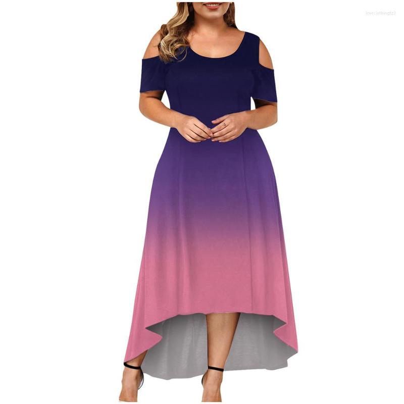 

Plus Size Dresses Summer Sexy Off Shoulder Women Long Dress Gradient Vintage Elegant Maxi Short Sleeve Casual Loose A-Line, Ke855 dark blue