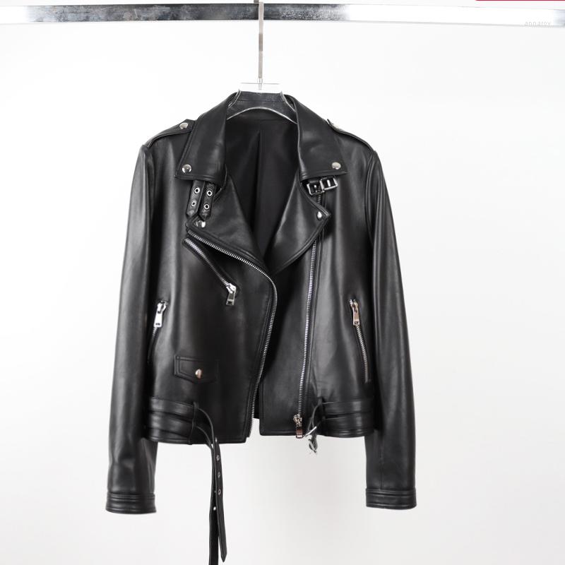 

Women' Leather Genuine Jacket Women Motorcycle Clothing Sheepskin Short Coat Versatile Spring Autumn Clothes, Black